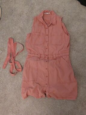 Sleeveless Button-Front Romper in Dusty Coral by Devoted